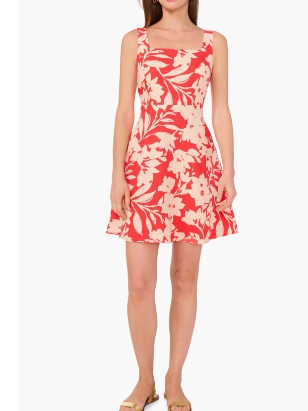 NWT Vince Camuto Floral Square Neck Fit & Flare Dress in Cayenne Color. Size XL